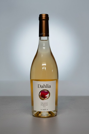 Bottle of Dahlia wine on a white background