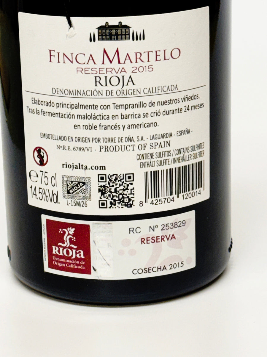 Torre de Ora, Finca Martelo 2015 - rich plummy vintage red wine from Alta Rioja