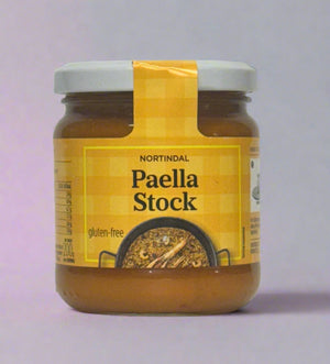 Jar of Nortindal Paella Stock on a white background