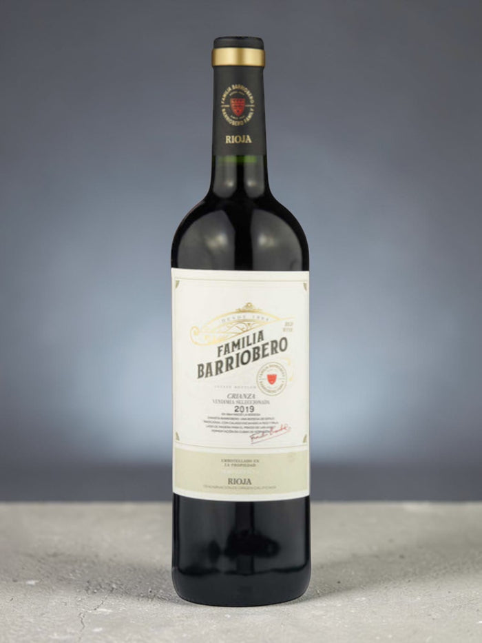 Shaws Iberian Barriobero Crianza 2019 Rioja red wine bottle with a gold neck and white label.