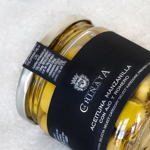 La Chinata Manzanilla Olives with Garlic and Rosemary 350g